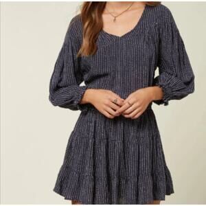 O'Neill Women's Amaryn Navy + Tan Long Sleeve Mini Dress Size Small